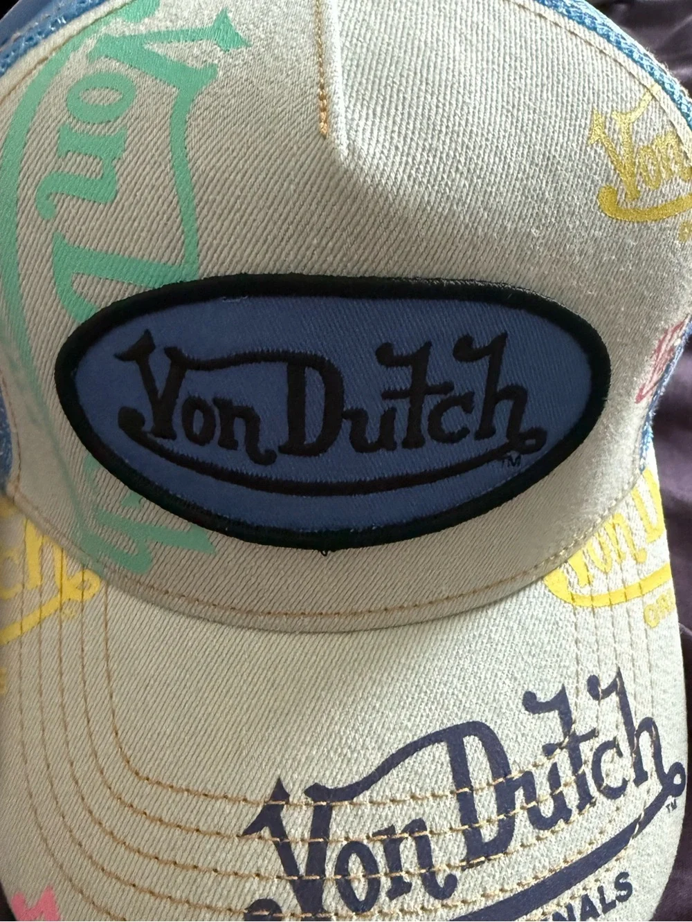 Von Dutch Light Blue Logo Trucker Hat